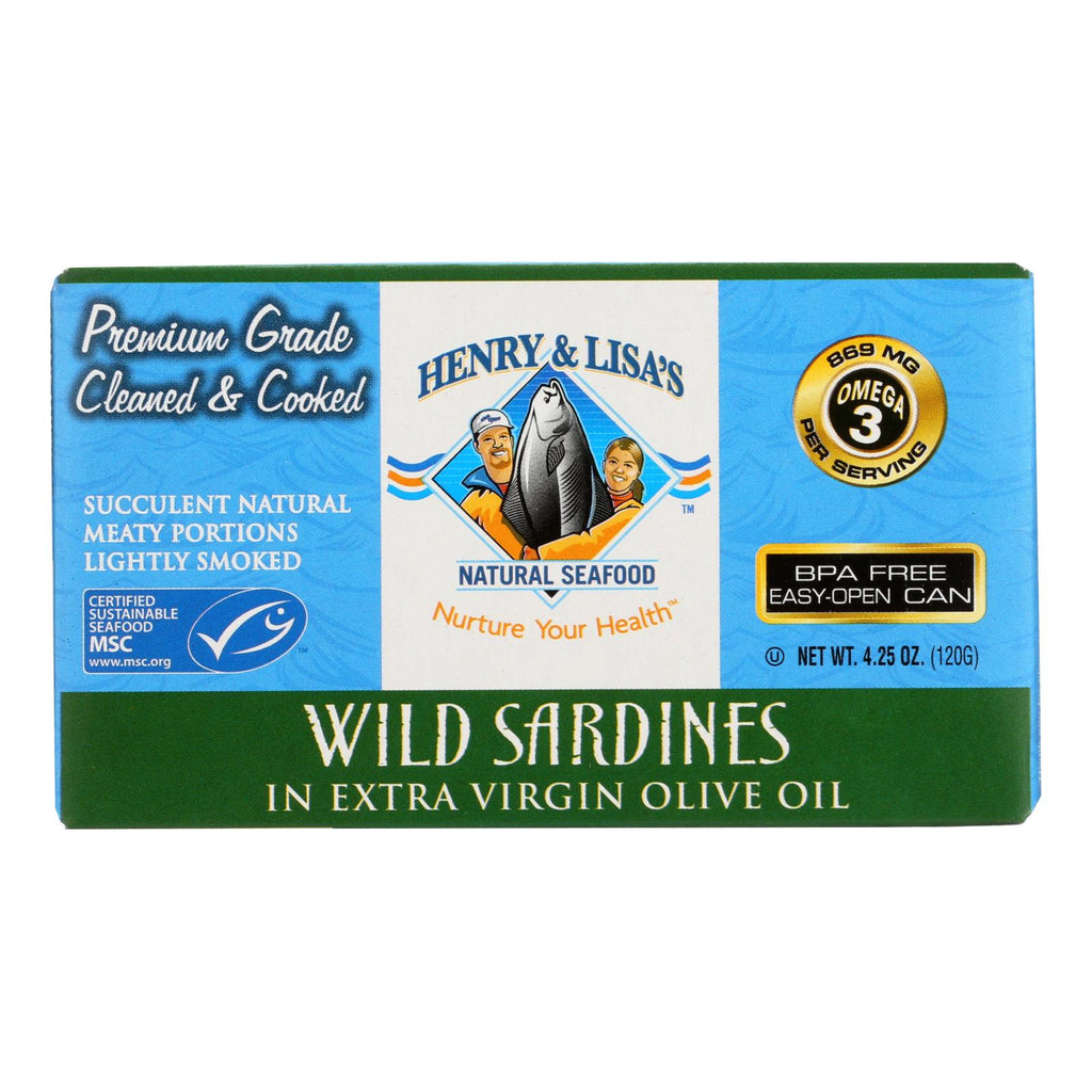 Henry And Lisa's Natural Seafood Wild Sardines In Extra Virgin Olive Oil - Case Of 12 - 4.25 Oz. - Lakehouse Foods