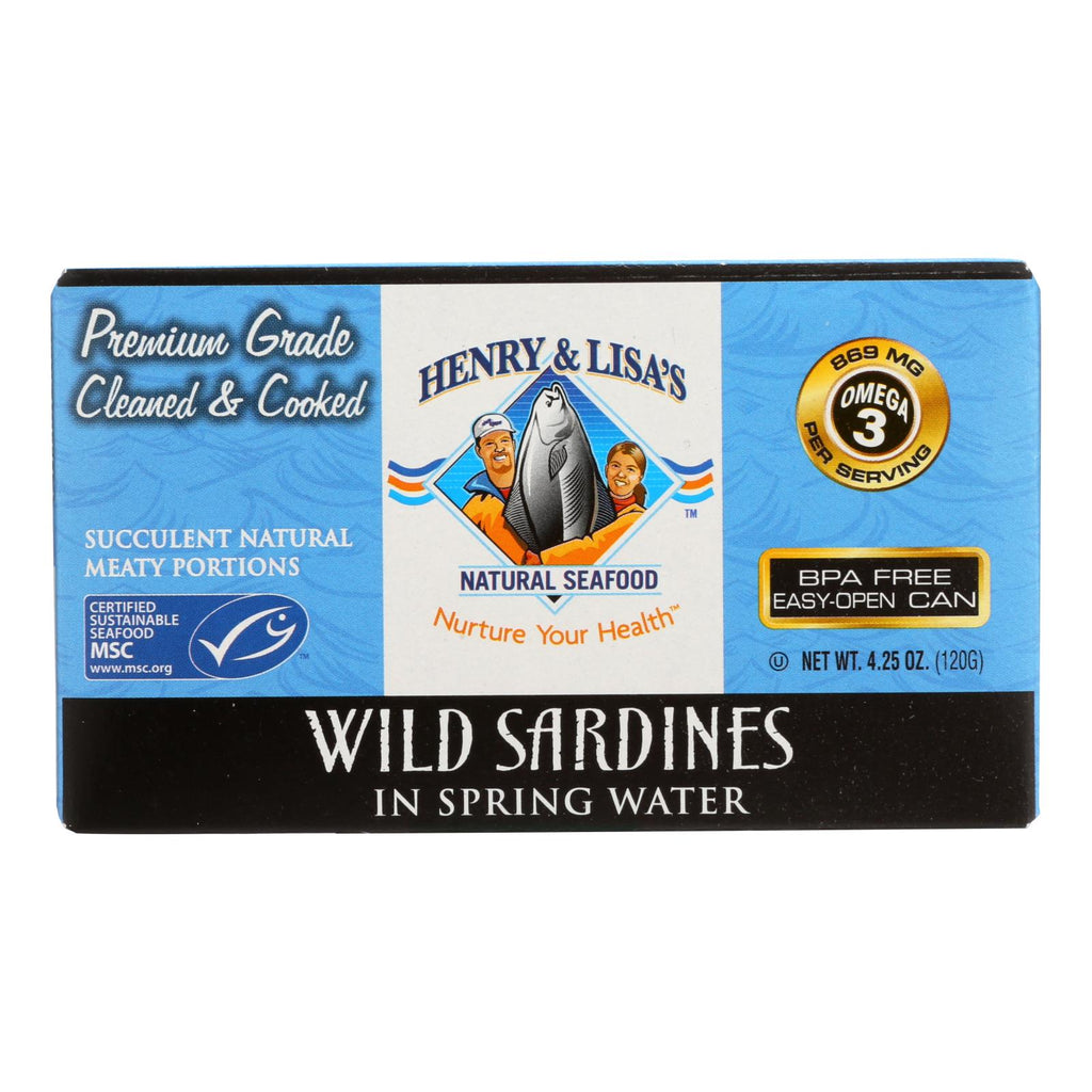 Henry And Lisa's Natural Seafood Wild Sardines In Spring Water - Case Of 12 - 4.25 Oz. - Lakehouse Foods