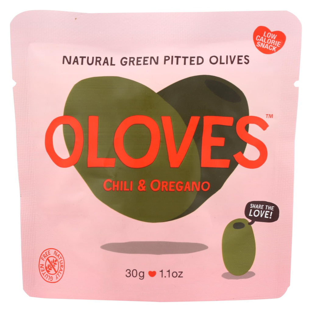 Oloves Green Pitted Olives - Chili And Oregano - Case Of 10 - 1.1 Oz. - Lakehouse Foods