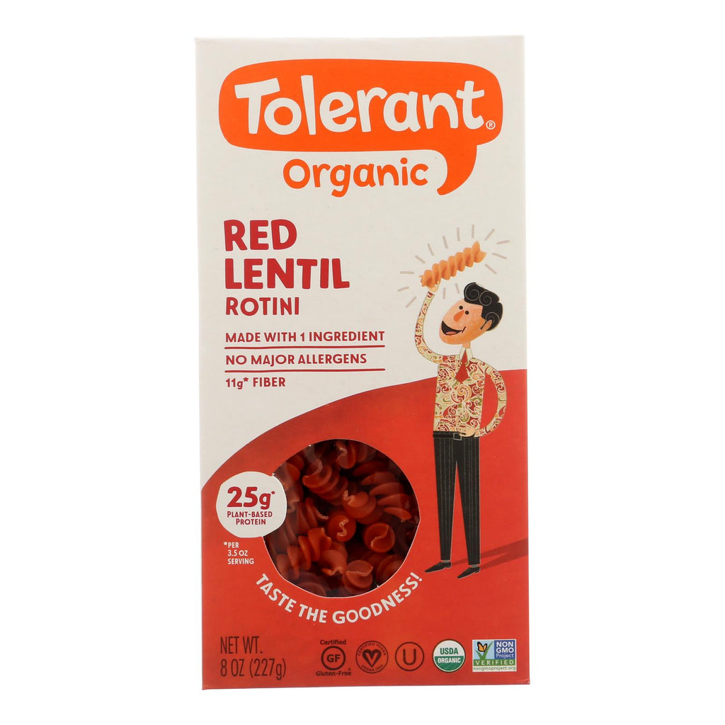 Tolerant Organic Pasta - Red Lentil Rotini - Case Of 6 - 8 Oz - Lakehouse Foods