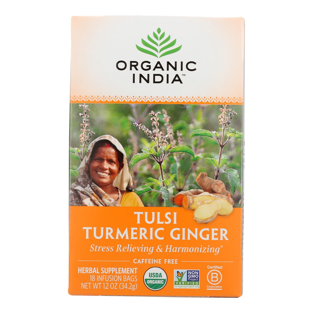 Organic India Tea - Organic - Tulsi - Turmeric Ginger - 18 Bags - Case Of 6 - Lakehouse Foods