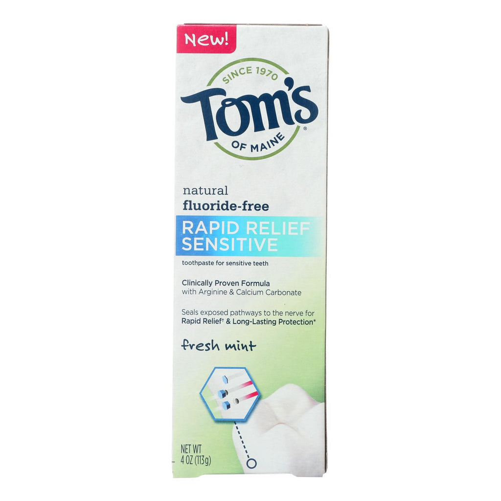 Tom's Of Maine Rapid Relief Sensitive Toothpaste - Fresh Mint Fluoride-free - Case Of 6 - 4 Oz. - Lakehouse Foods
