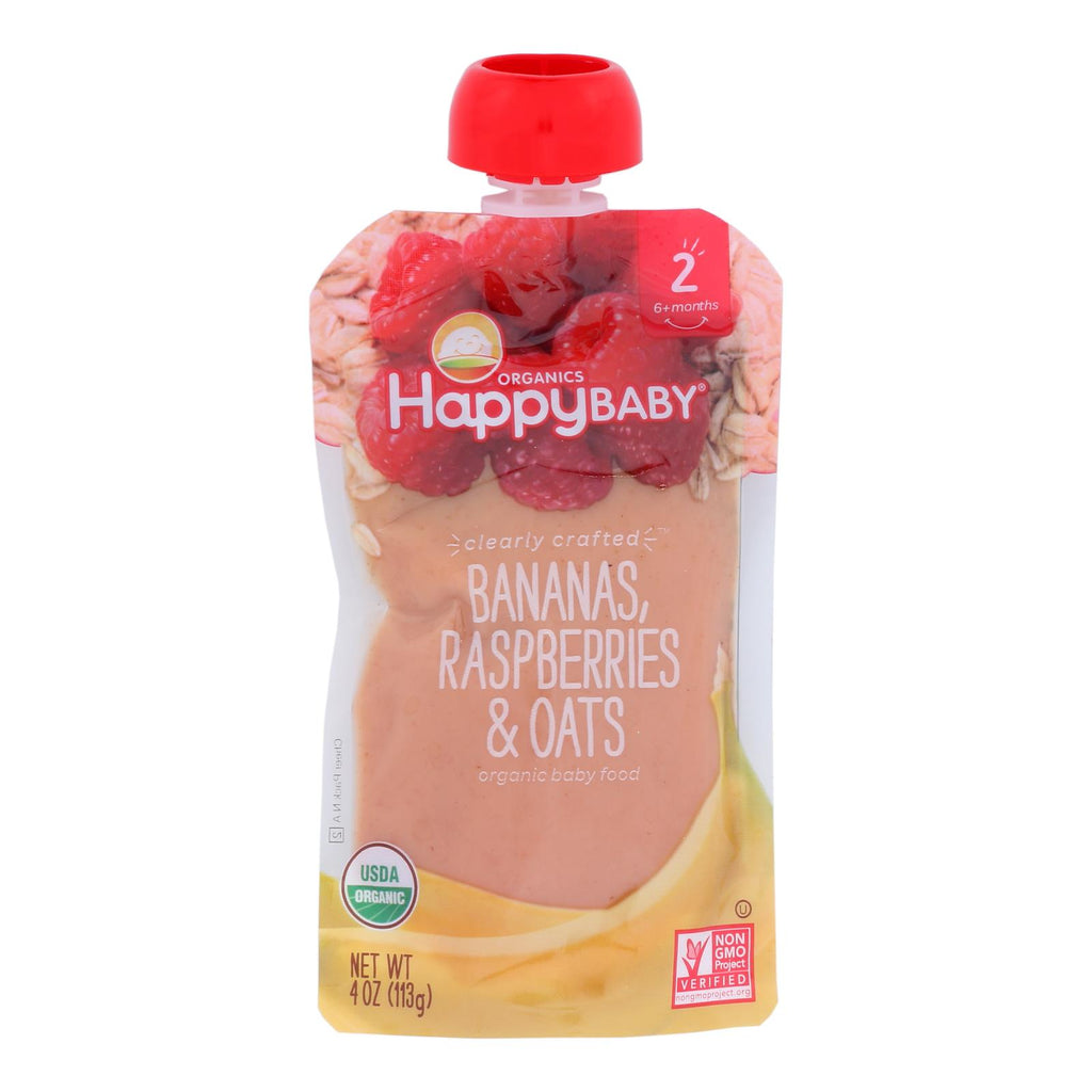 Happy Baby Happy Baby Clearly Crafted - Bananas Raspberries And Oats - Case Of 16 - 4 Oz. - Lakehouse Foods