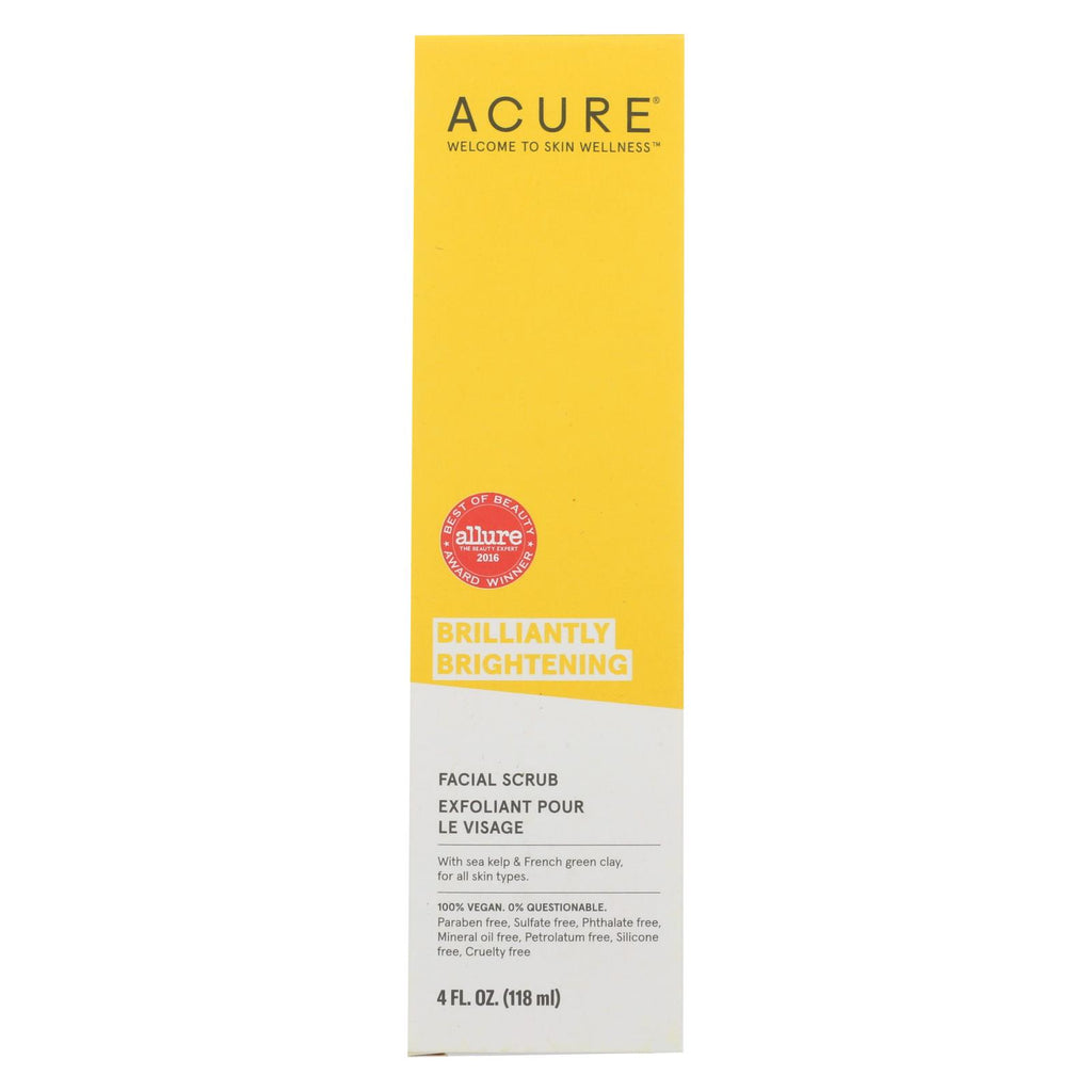Acure - Brightening Facial Scrub - Argan Extract And Chlorella - 4 Fl Oz. - Lakehouse Foods