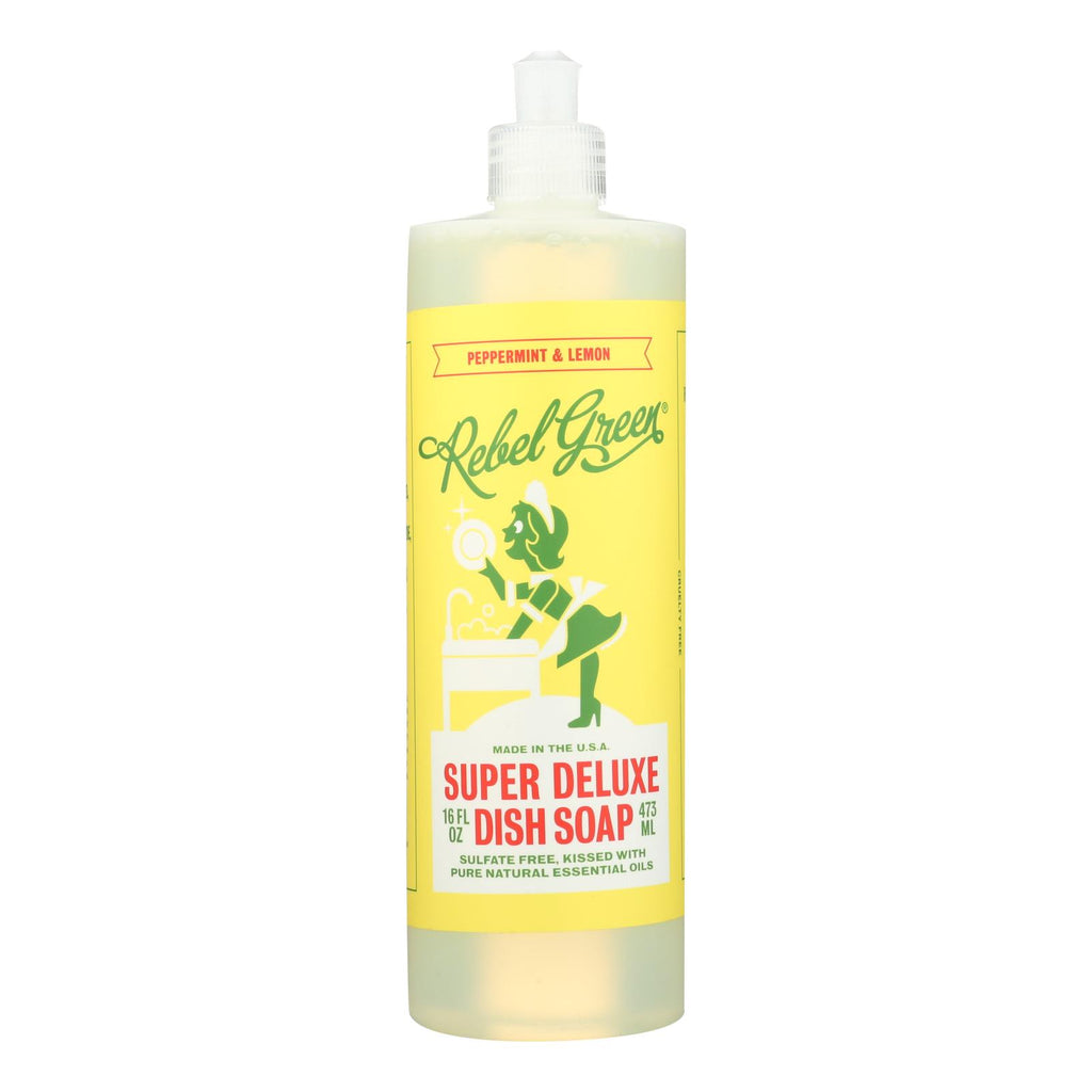 Rebel Green Dish Soap - Peppermint And Lemon - Deluxe - Case Of 4 - 16 Fl Oz - Lakehouse Foods