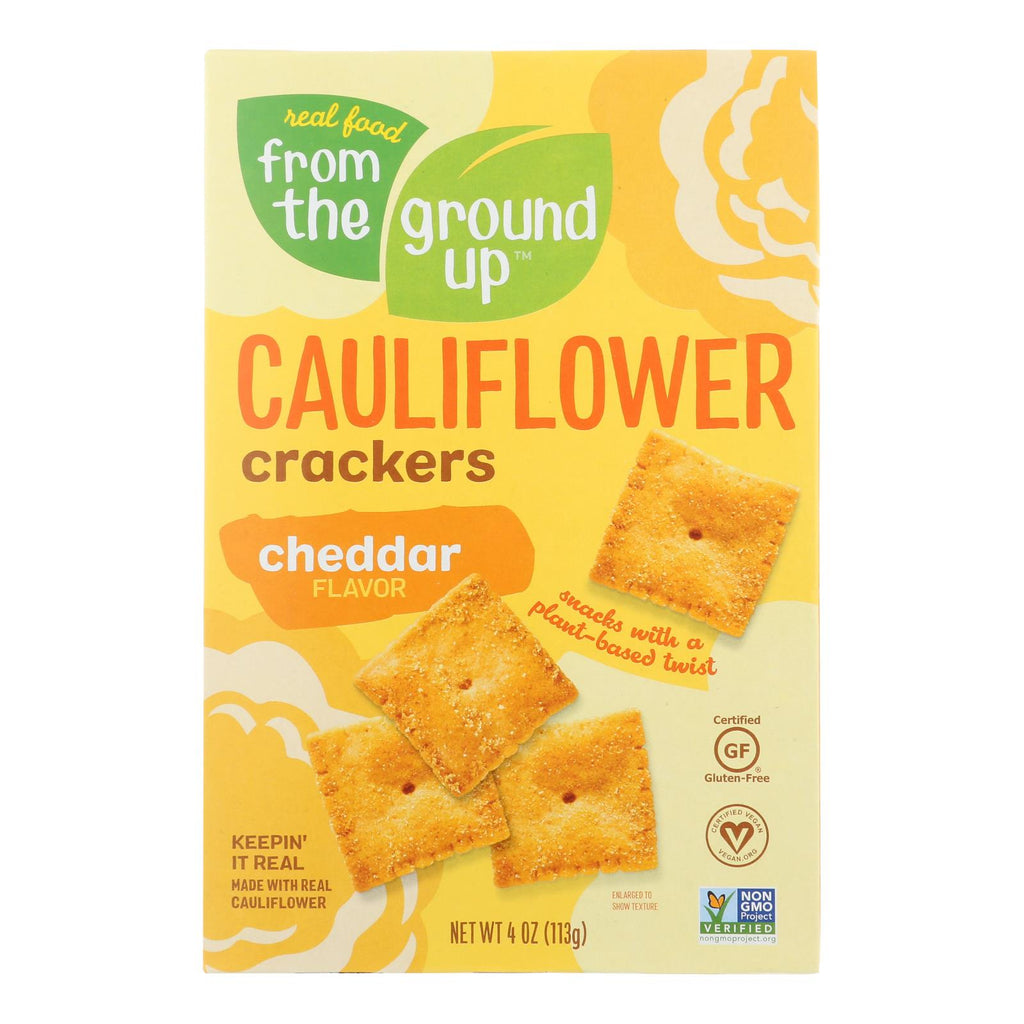 From The Ground Up - Cauliflower Crackers - Cheddar - Case Of 6 - 4 Oz. - Lakehouse Foods