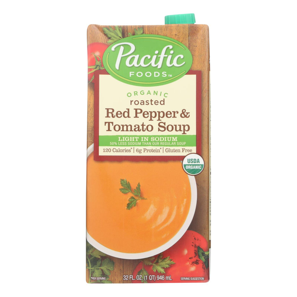 Pacific Natural Foods Organic Roasted - Red Pepper And Tomato Soup Light In Sodium - Case Of 12 - 32 Fl Oz. - Lakehouse Foods