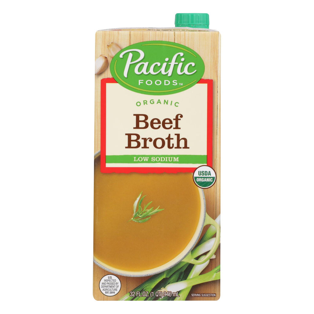 Pacific Natural Foods Beef Broth - Low Sodium - Case Of 12 - 32 Fl Oz. - Lakehouse Foods
