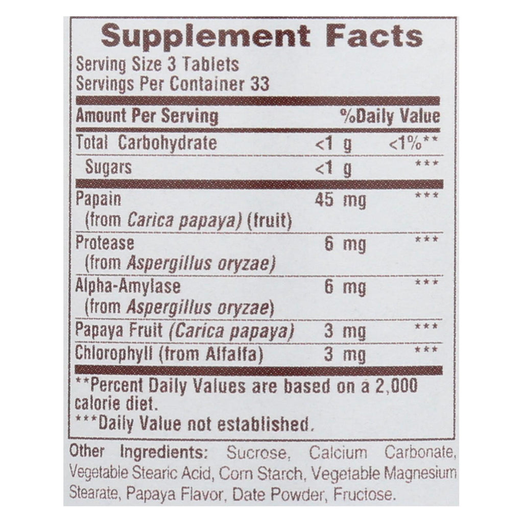 American Health - Papaya Enzyme With Chlorophyll Chewable - 100 Chewable Tablets - Lakehouse Foods