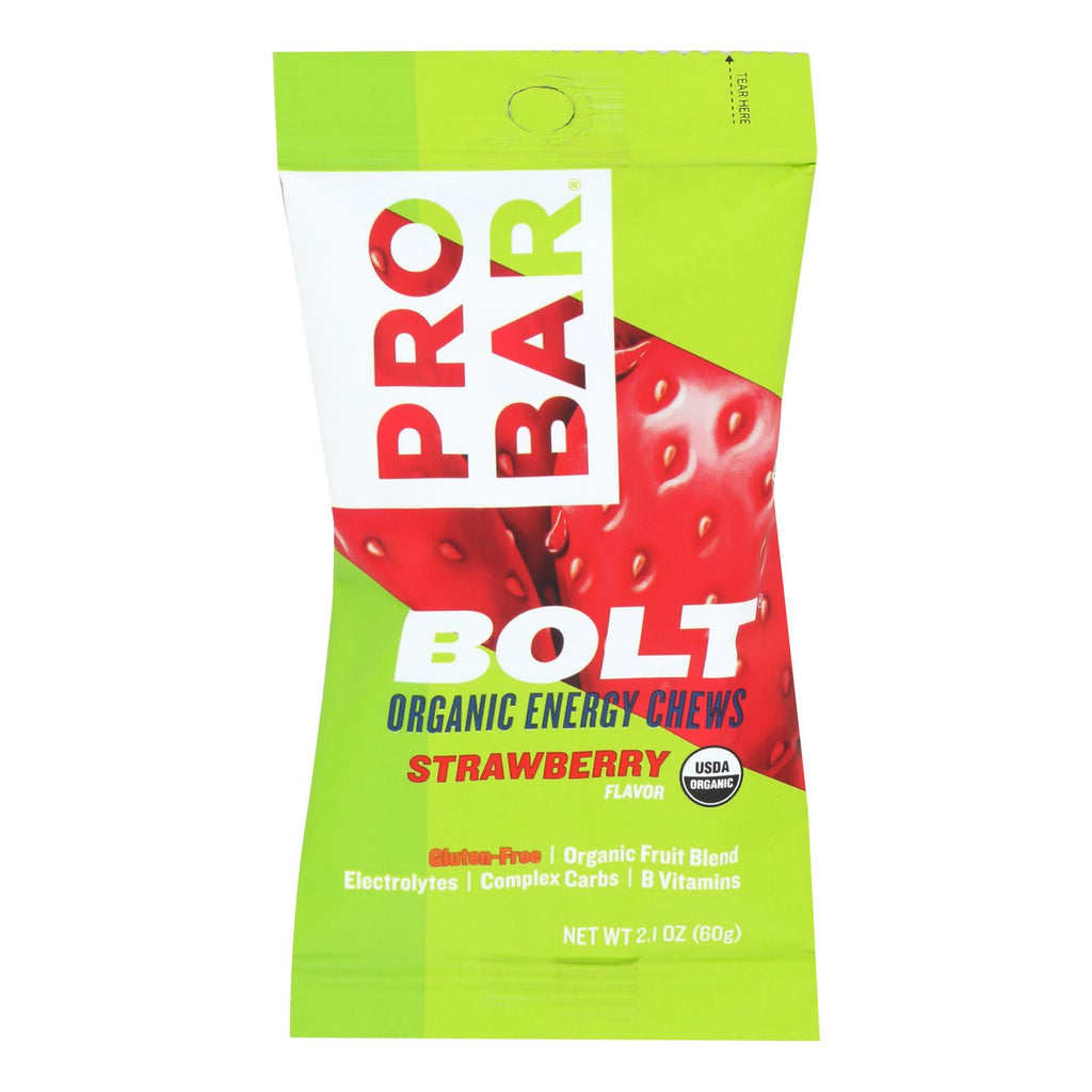 Probar Bolt Energy Chews - Organic Strawberry - 2.1 Oz - Case Of 12 - Lakehouse Foods