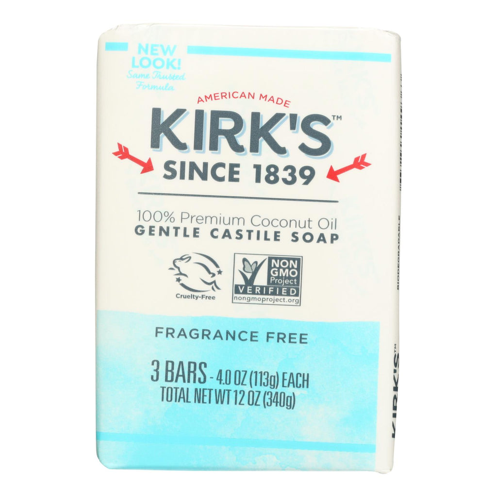 Kirk's Natural Soap Bar - Coco Castile - Fragrance Free - 3 Count - 4 Oz - Lakehouse Foods