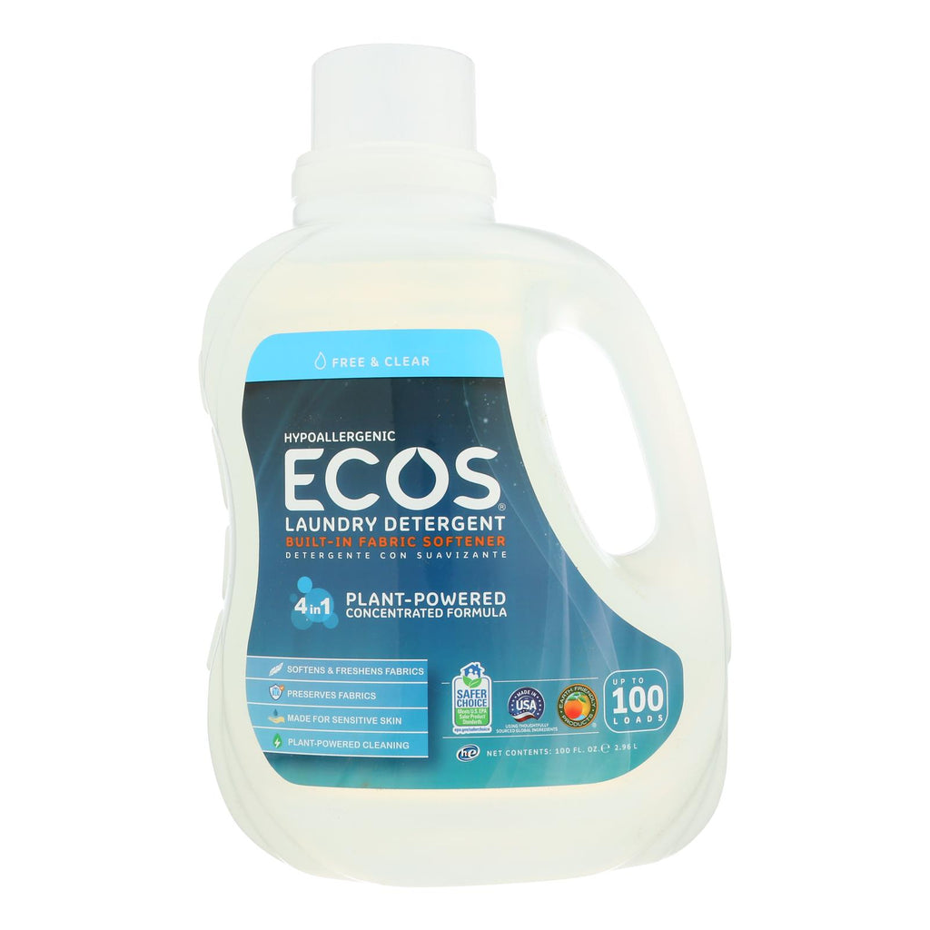 Earth Friendly Ecos Ultra 2x All Natural Laundry Detergent - Free And Clear - Case Of 4 - 100 Fl Oz - Lakehouse Foods