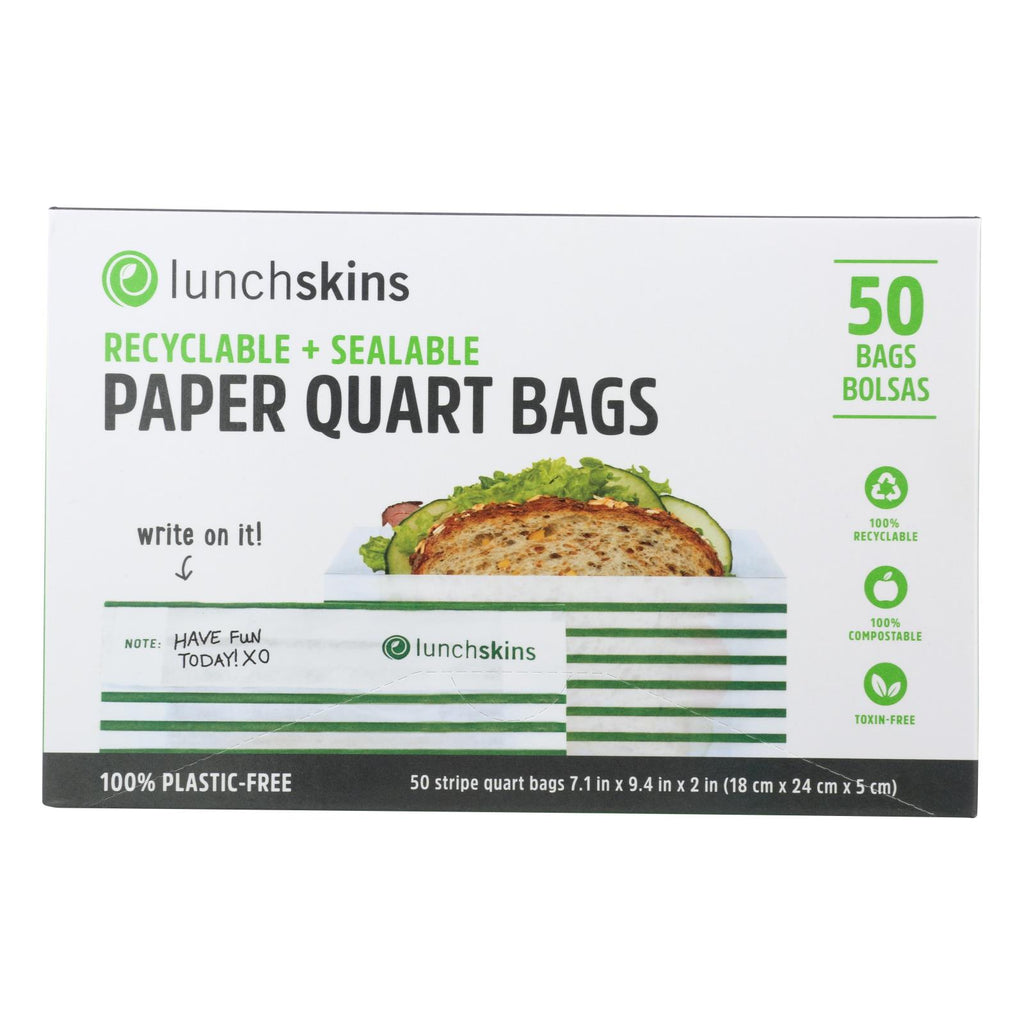 Lunchskins - Paper Sandwich Bags - Green Stripe - Case Of 12 - 50 Count - Lakehouse Foods