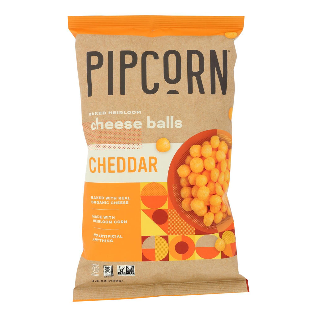 Pipcorn - Cheese Balls Cheddar - Case Of 12 - 4.5 Oz - Lakehouse Foods