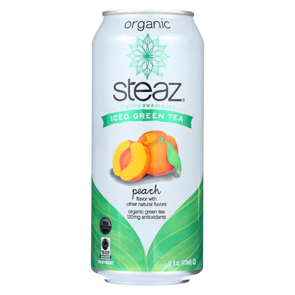 Steaz Lightly Sweetened Green Tea - Peach - Case Of 12 - 16 Fl Oz. - Lakehouse Foods