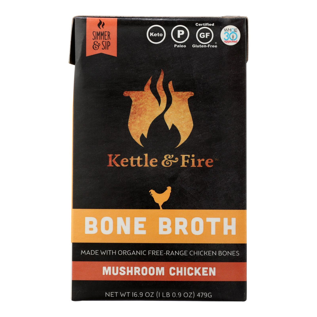 Kettle & Fire Mushroom Chicken Bone Broth  - Case Of 6 - 16.9 Oz - Lakehouse Foods