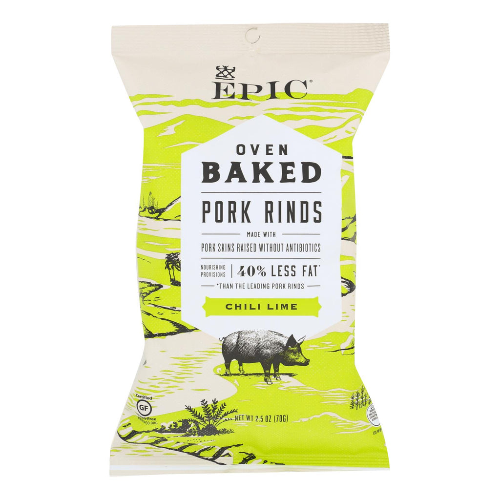Epic Chili Lime Oven Baked Pork Rinds  - Case Of 12 - 2.5 Oz - Lakehouse Foods