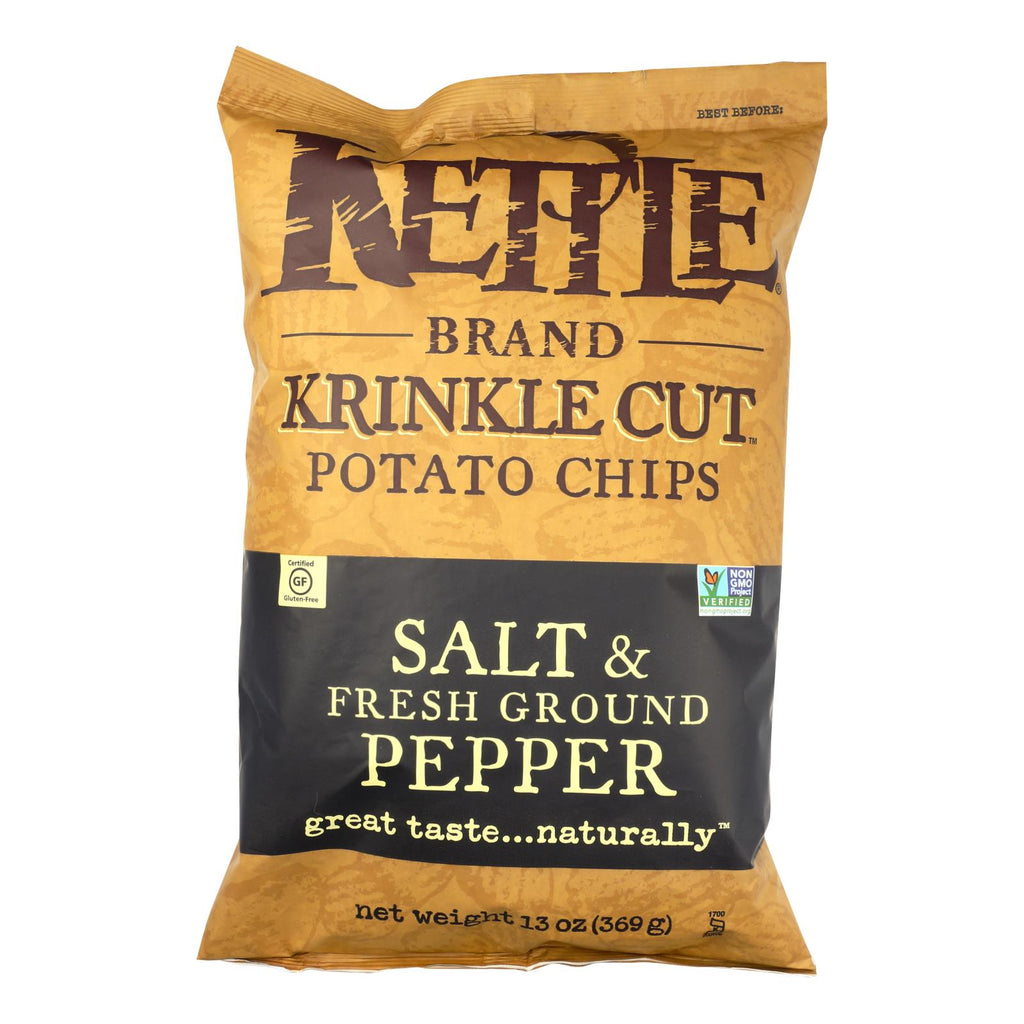 Kettle Brand Salt & Pepper Krinkle Cut Potato Chips  - Case Of 9 - 13 Oz - Lakehouse Foods