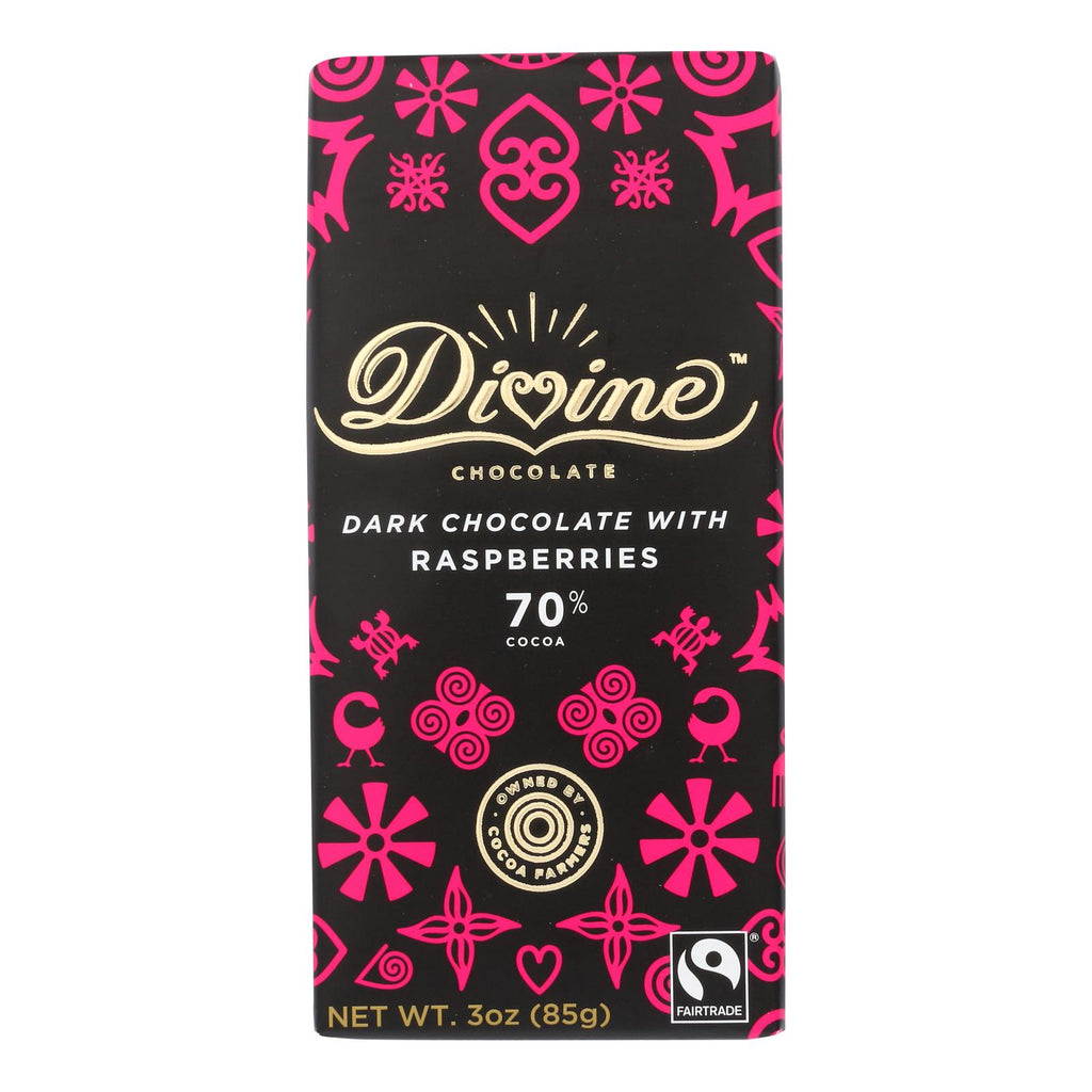 Divine - Bar Dark Chocolate W-raspberry - Case Of 12 - 3 Oz - Lakehouse Foods