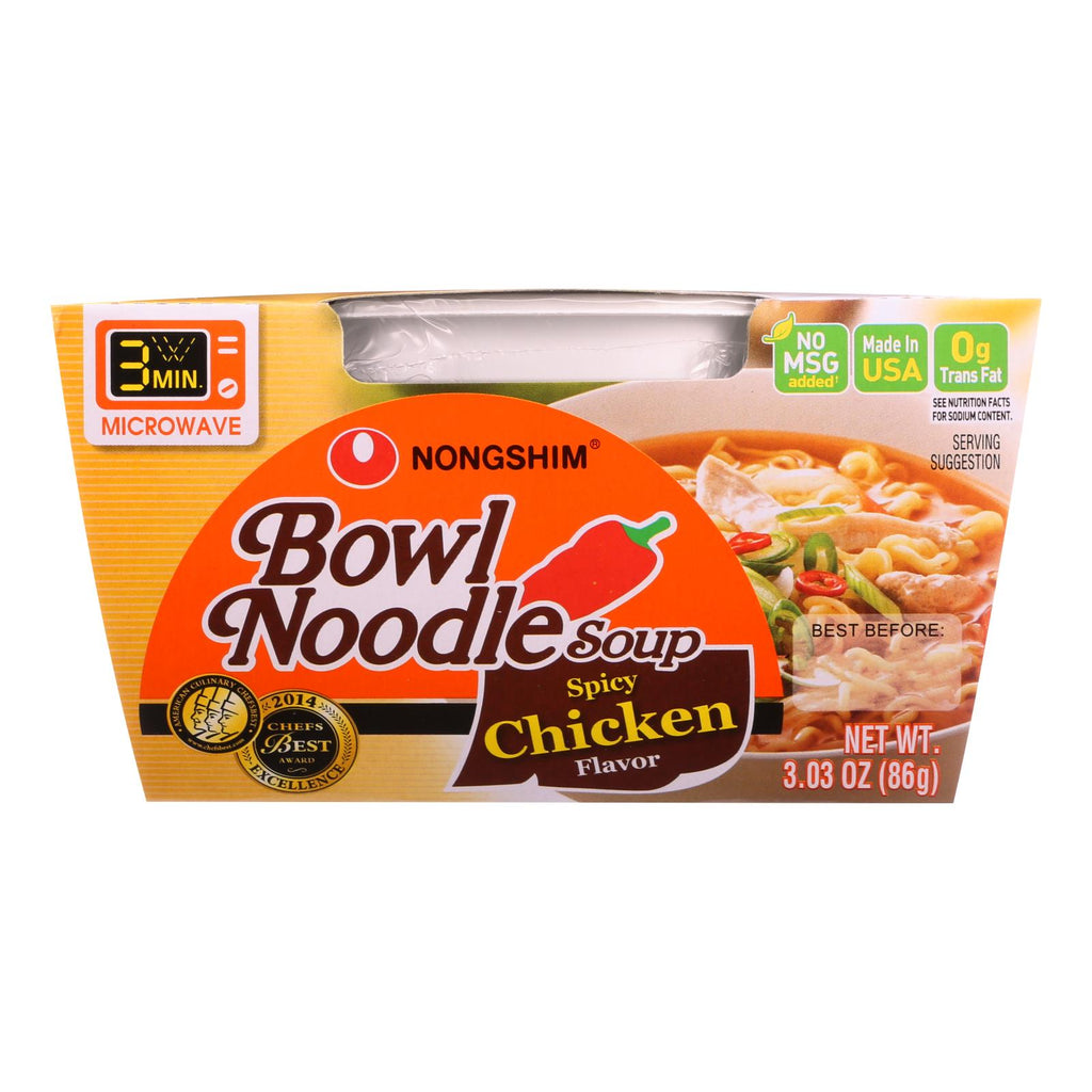 Nong Shim Soup - Bowl Noodle - Spicy Chicken Flavor - 3.03 Oz - Case Of 12 - Lakehouse Foods