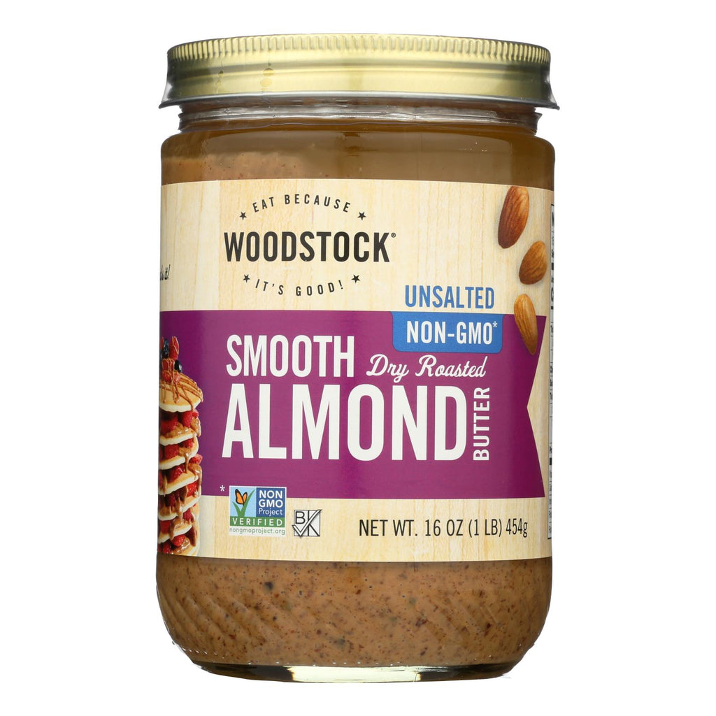 Woodstock Unsalted Non-gmo Smooth Dry Roasted Almond Butter - Case Of 12 - 16 Oz - Lakehouse Foods