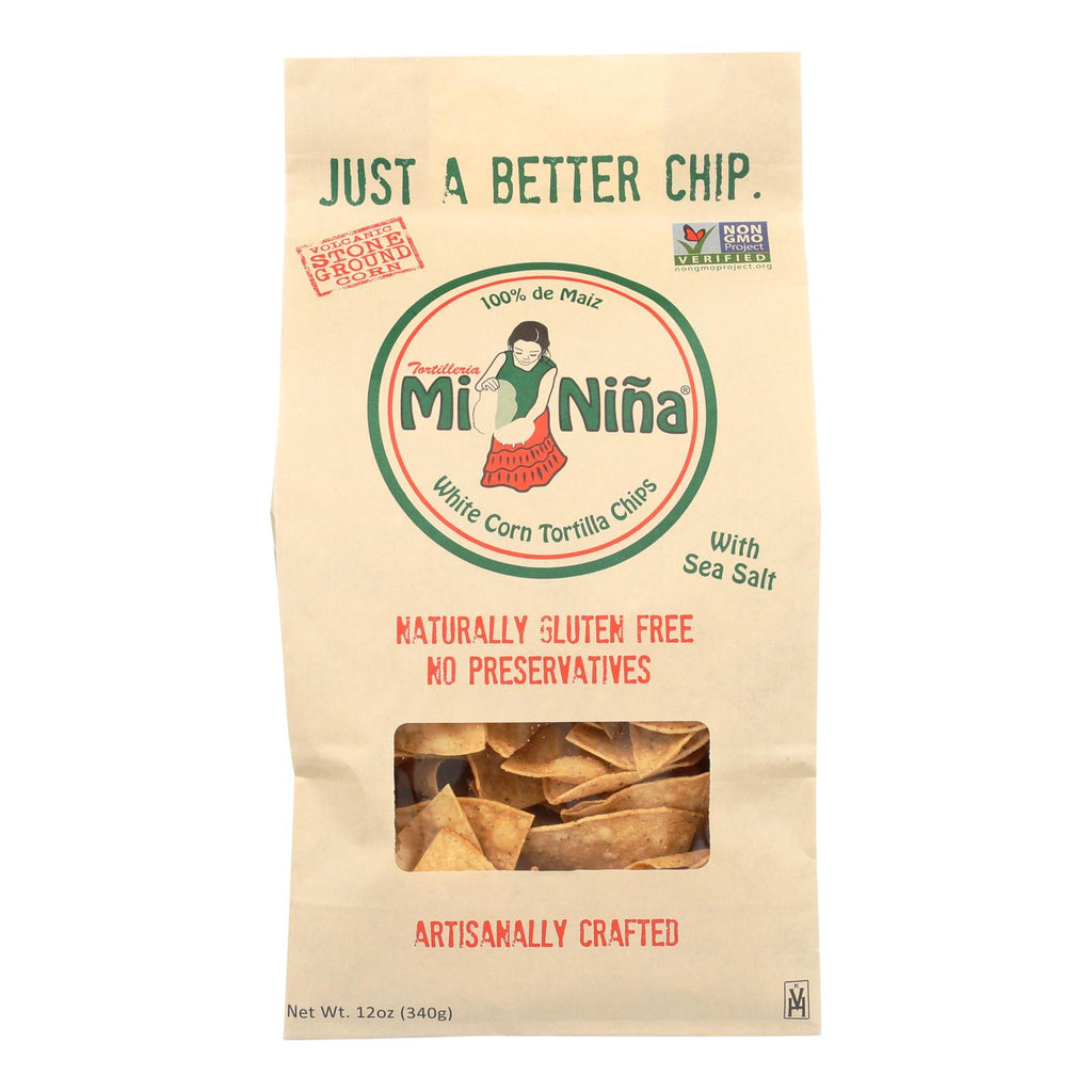 Mi Nina's White Corn Tortilla Chips With Sea Salt  - Case Of 9 - 12 Oz - Lakehouse Foods