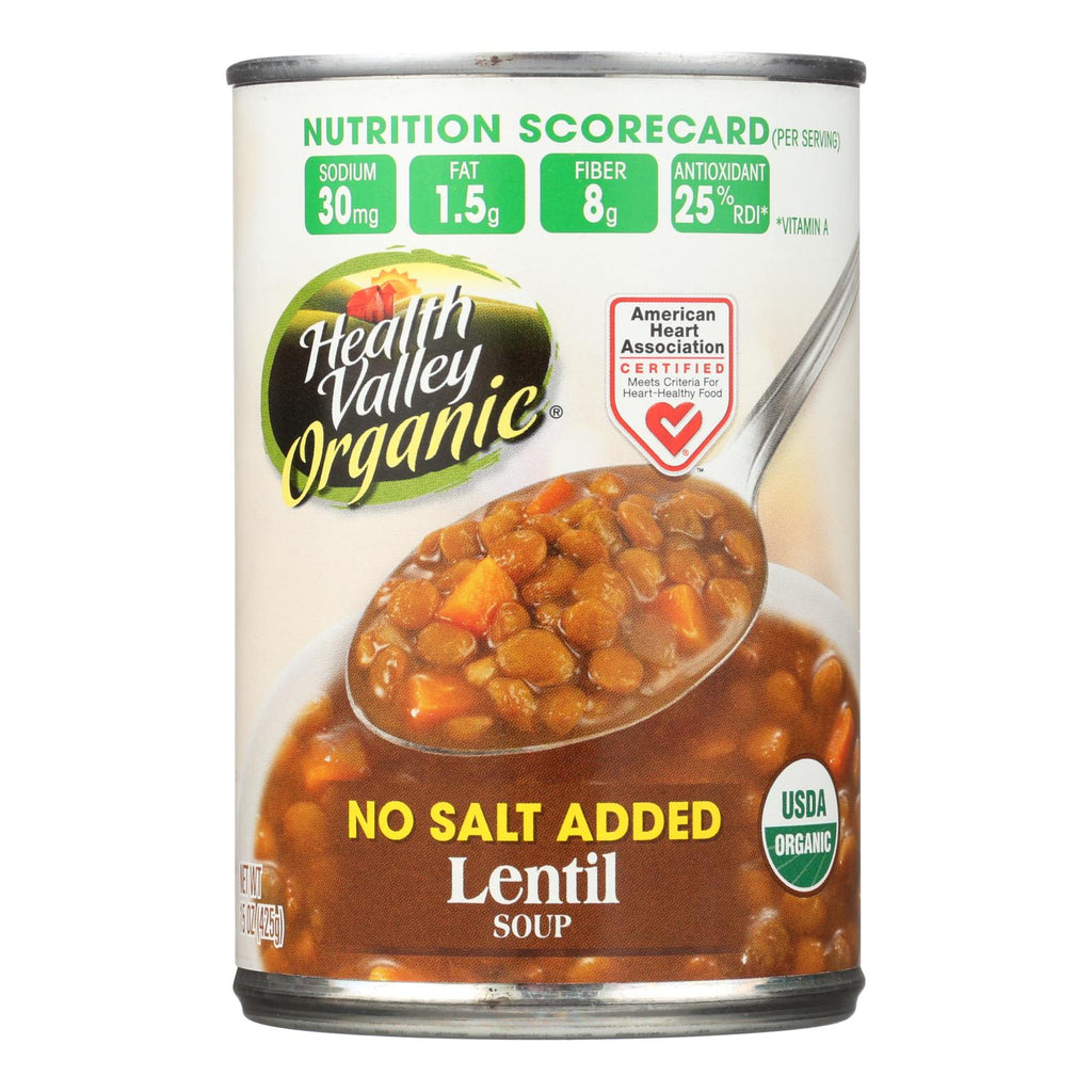 Health Valley Organic Soup - Lentil No Salt Added - Case Of 12 - 15 Oz. - Lakehouse Foods