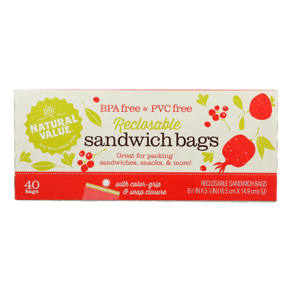 Natural Value - Sandwich Bags Reclosable - Case Of 12 - 40 Ct - Lakehouse Foods