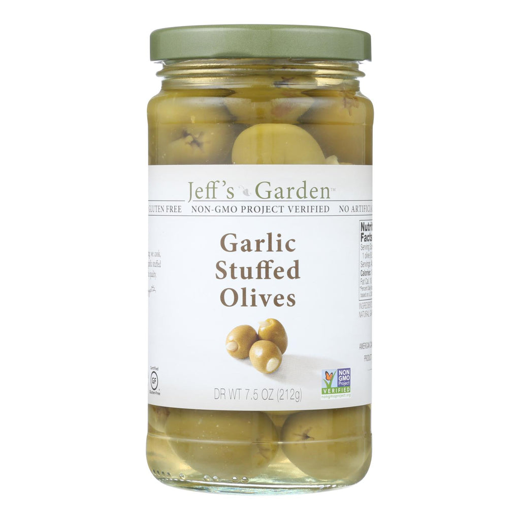 Jeff's Natural Jeff's Natural Garlic Stuffed Olives - Garlic Stuffed Olives - Case Of 6 - 7.5 Oz. - Lakehouse Foods