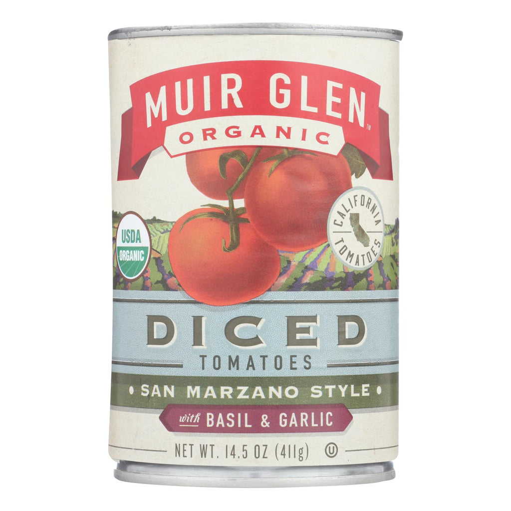 Muir Glen Diced Tomatoes Basil And Garlic - Tomato - Case Of 12 - 14.5 Oz. - Lakehouse Foods