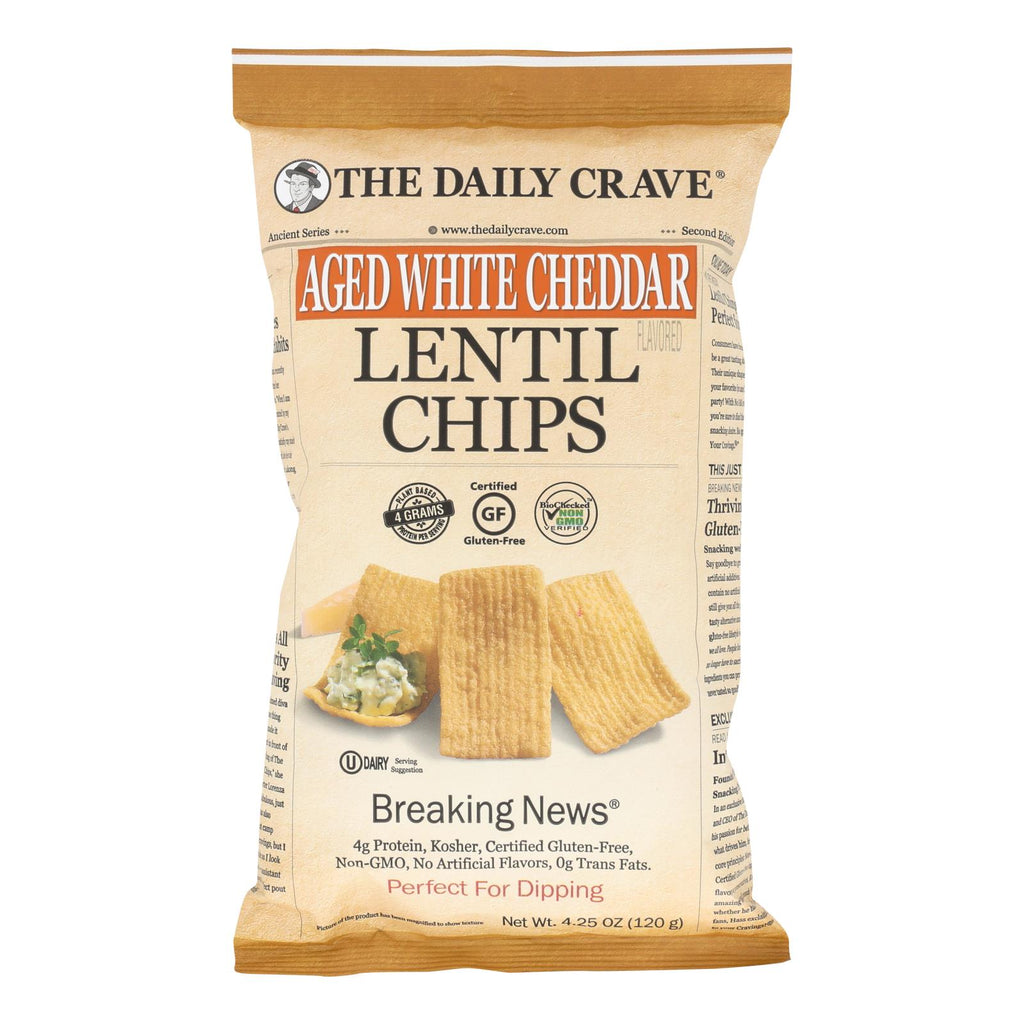 The Daily Crave - Lentil Chip Aged Wht Chd - Case Of 8 - 4.25 Oz - Lakehouse Foods