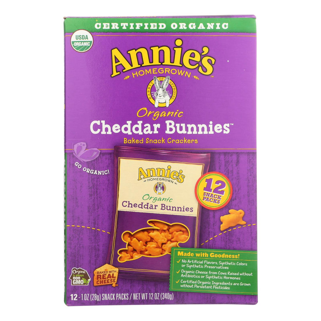 Annie's Homegrown Organic Bunny Cracker Snack Pack - Cheddar - Case Of 4 - 12-1 Oz - Lakehouse Foods