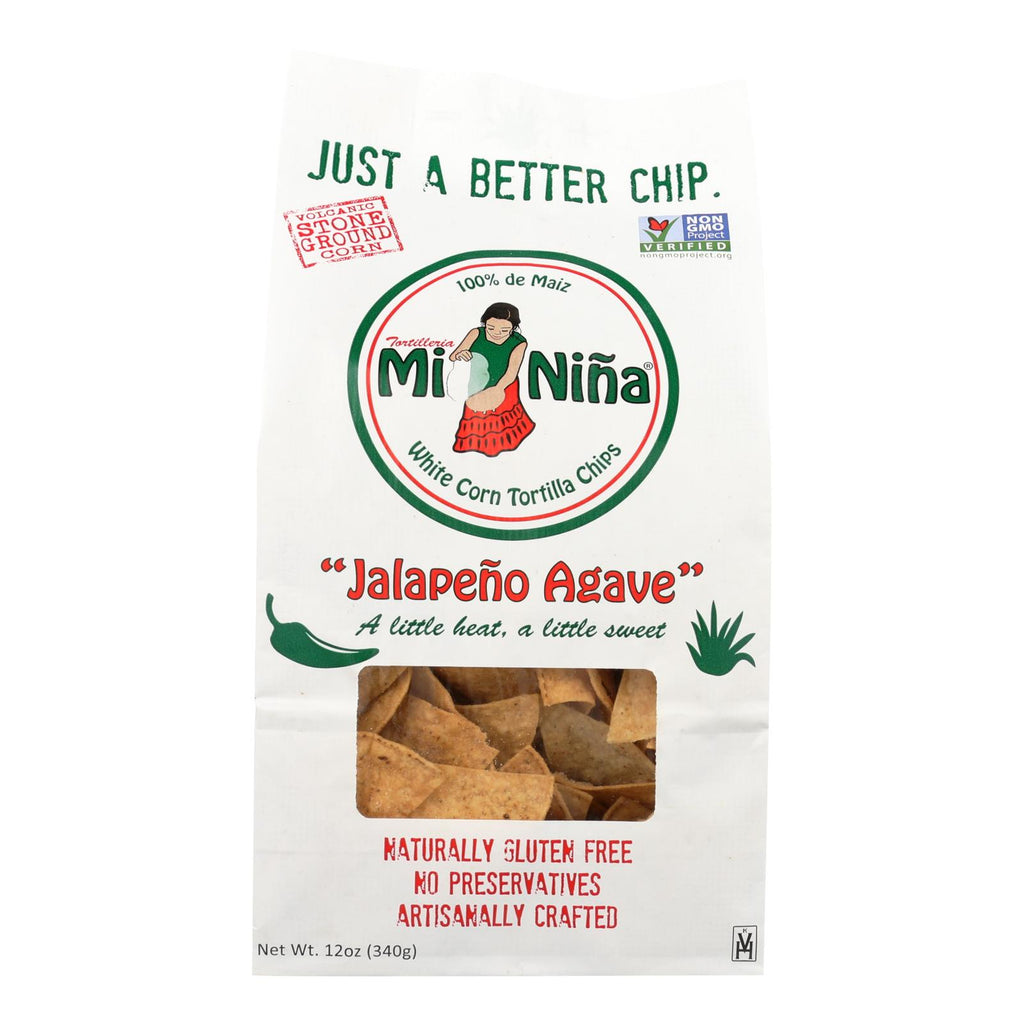 Mi Nina's White Corn Tortilla Chips With Jalapeno Aguave  - Case Of 9 - 12 Oz - Lakehouse Foods