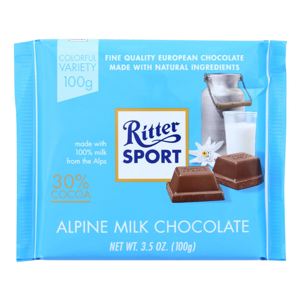 Ritter Sport Chocolate Bar - Milk Chocolate - 30 Percent Cocoa - Alpine - 3.5 Oz Bars - Case Of 12 - Lakehouse Foods