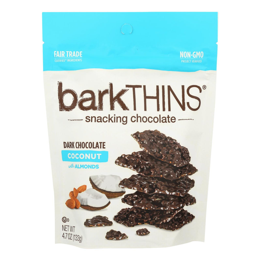 Bark Thins Snacking Chocolate - Dark Chocolate Toasted Coconut With Almonds - Case Of 12 - 4.7 Oz. - Lakehouse Foods