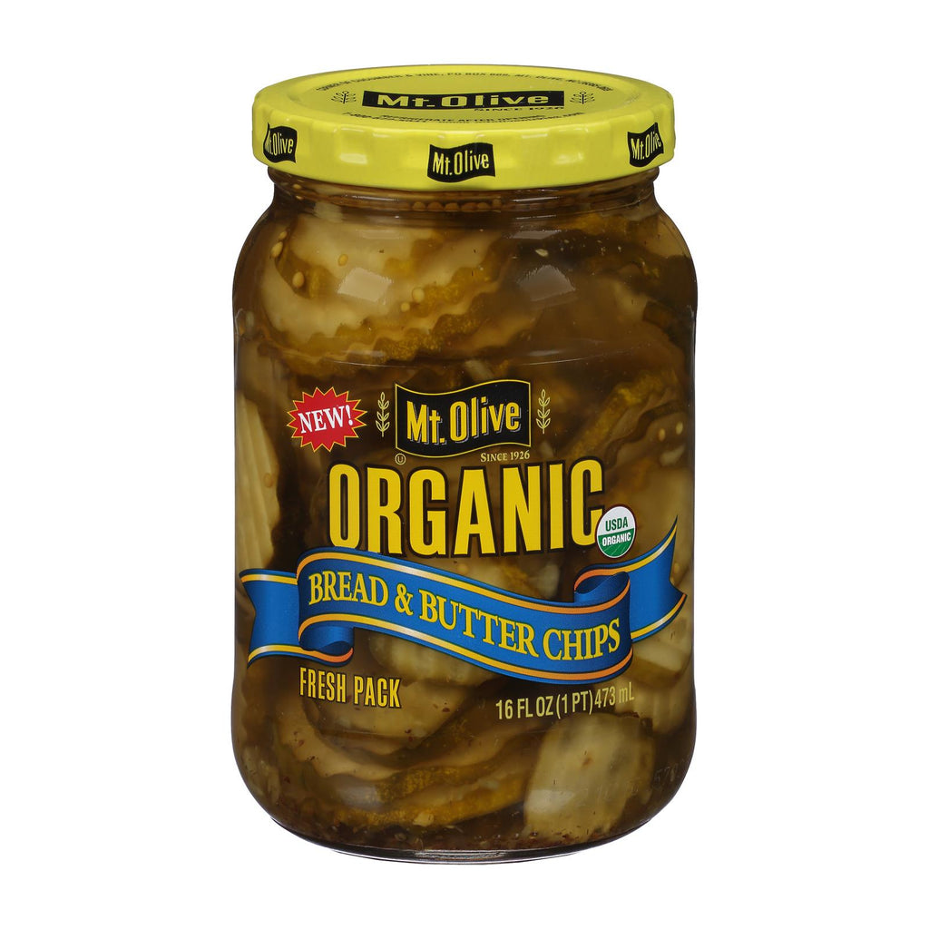 Mt Olive Pickle Co - Organic Pickles - Bread And Butter Chips - Case Of 6 - 16 Fl Oz. - Lakehouse Foods