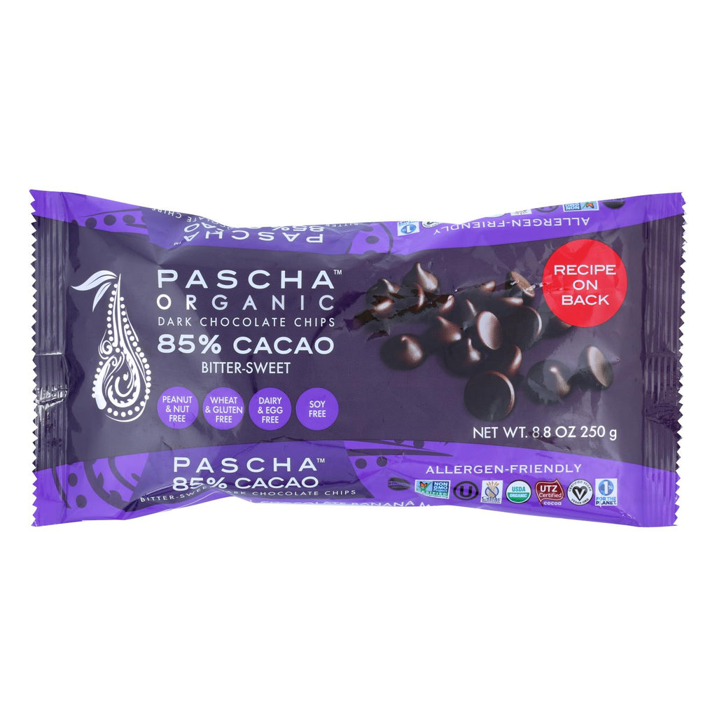 Pascha Organic Chocolate Chips -bitter-sweet Dark 85% - Case Of 6 - 8.8 Oz - Lakehouse Foods