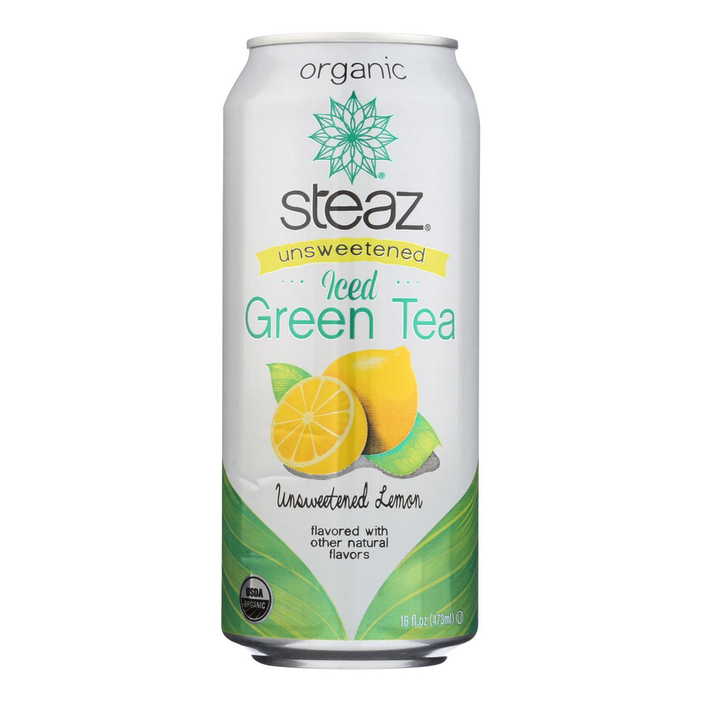 Steaz Unsweetened Green Tea - Lemon - Case Of 12 - 16 Fl Oz. - Lakehouse Foods