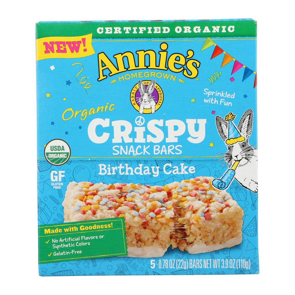 Annie's Homegrown - Crispy Snack Bars Birthday Cake 5count - Case Of 8 - 3.9 Oz - Lakehouse Foods