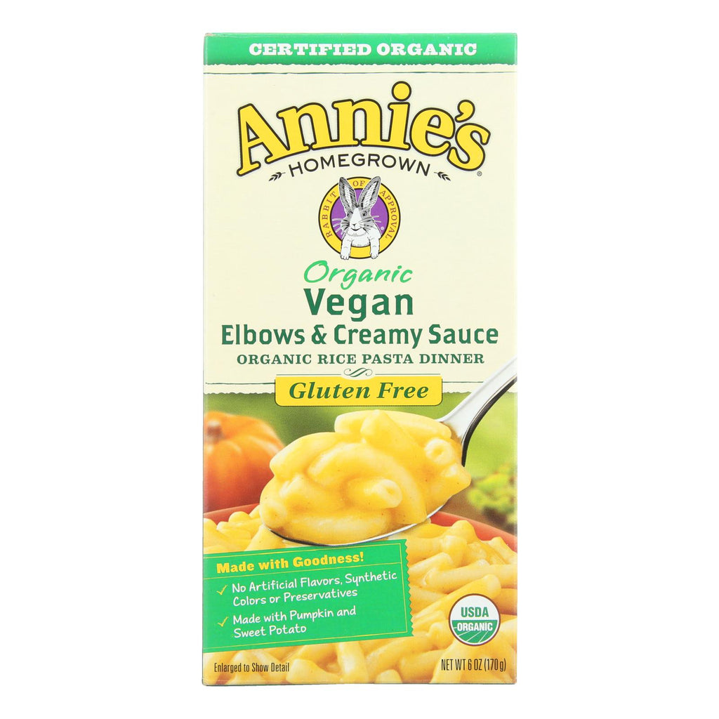Annie's Homegrown Organic Gluten Free Vegan Elbows And Creamy Sauce Rice Pasta Dinner - Case Of 12 - 6 Oz. - Lakehouse Foods