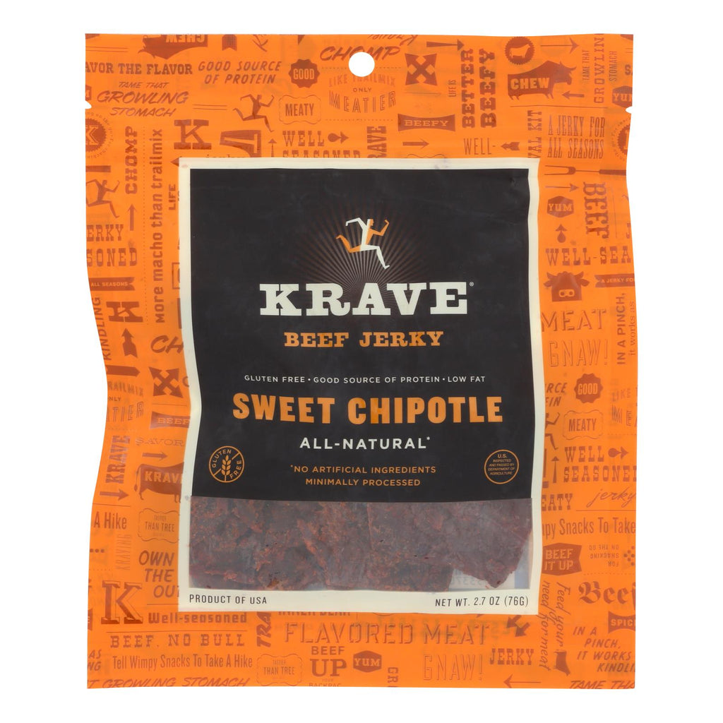 Krave Beef Jerky - Sweet Chipotle - Case Of 8 - 2.7 Oz. - Lakehouse Foods