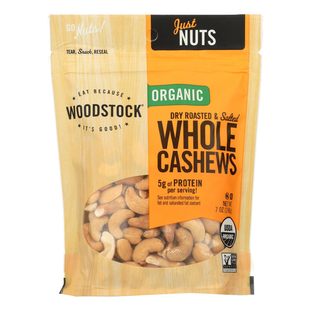 Woodstock Organic Whole Cashews, Dry Roasted And Salted - Case Of 8 - 7 Oz - Lakehouse Foods