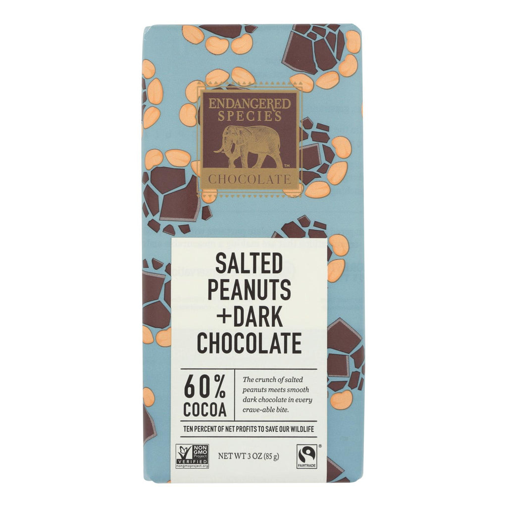 Endangered Species Chocolate Bar - Salted Peanuts And Dark Chocolate - Case Of 12 - 3 Oz. - Lakehouse Foods