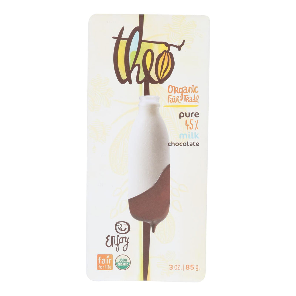 Theo Chocolate Organic Chocolate Bar - Classic - Milk Chocolate - 45 Percent Cacao - Pure - 3 Oz Bars - Case Of 12 - Lakehouse Foods