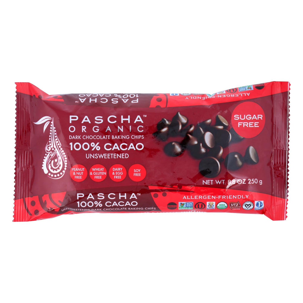 Pascha Chocolate Chips - Dark Unsweetened - Case Of 6 - 8.8 Oz. - Lakehouse Foods