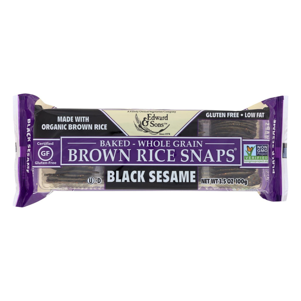 Edward And Sons Brown Rice Snaps - Black Sesame - Case Of 12 - 3.5 Oz. - Lakehouse Foods