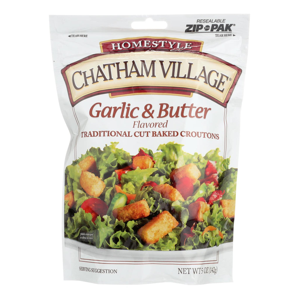 Chatham Village Traditional Cut Croutons - Garlic And Butter - Case Of 12 - 5 Oz. - Lakehouse Foods