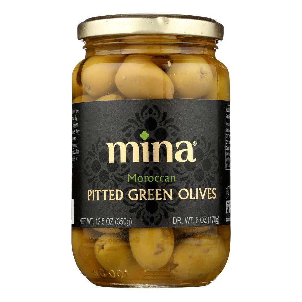 Mina - Olives Green Pitted - Case Of 6 - 12.5 Oz - Lakehouse Foods