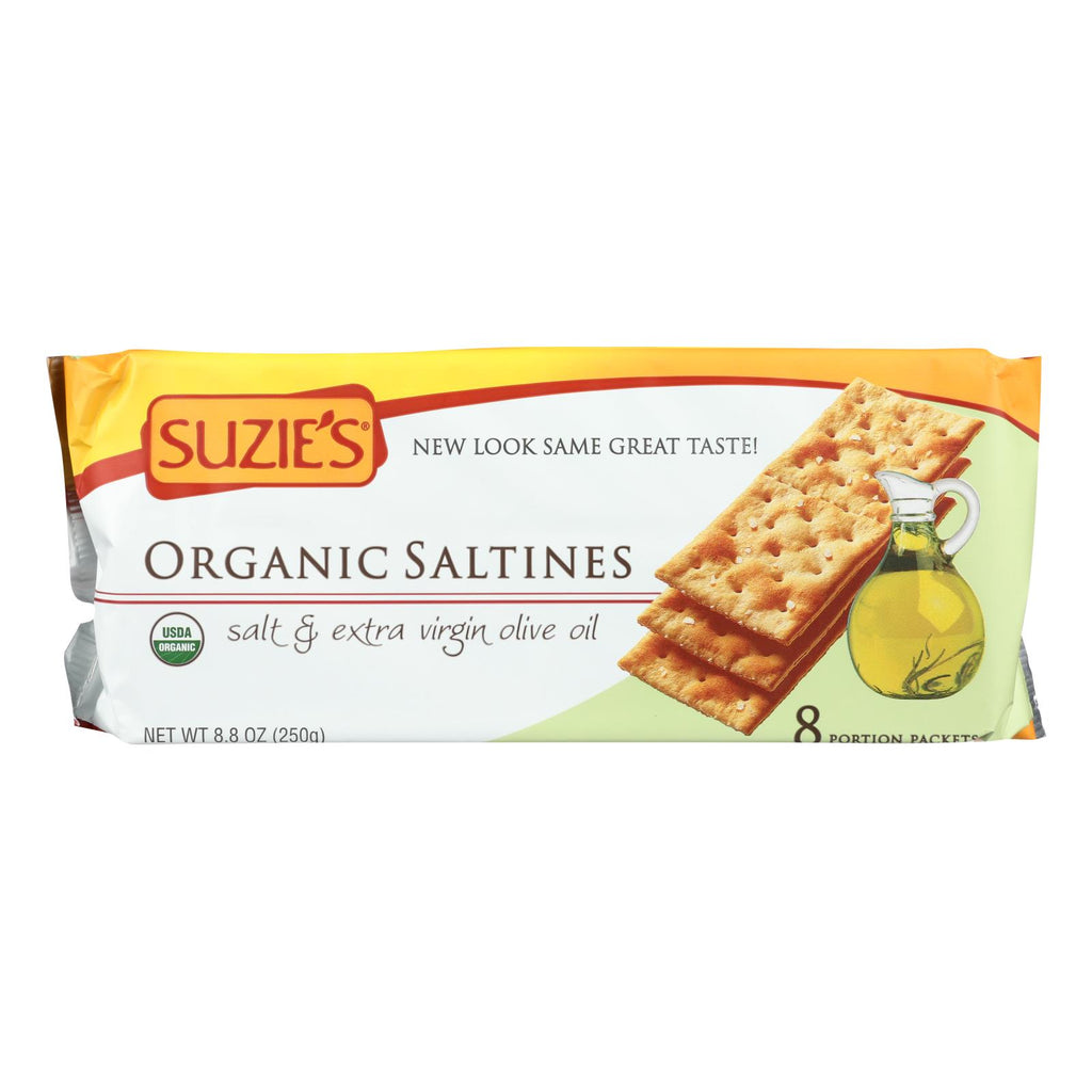 Suzie's Organic Saltines - Salt And Extra Virgin Olive Oil - Case Of 12 - 8.8 Oz. - Lakehouse Foods