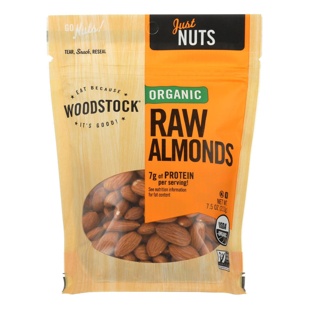 Woodstock Organic Raw Almonds - Case Of 8 - 7.5 Oz - Lakehouse Foods